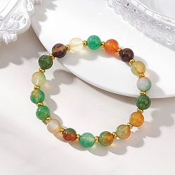 Peacock Agate Браслеты из окрашенного и термически обработанного натурального павлиньего агата с круглыми бусинами, эластичные, для женщин и мужчин., с золотыми латунными бисера, бусины : 8.5 мм, внутренний диаметр: 2.22 дюйм (5.65 см)