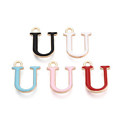 Letter U Стойки обшивки сплава эмали подвески, письмо амулеты, без кадмия, без никеля и без свинца, золотые, Буква U, 15.5~19.5x5.5~16.5x2.5 мм, отверстие : 1.8~2 мм