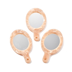 Персиковый Слойка Непрозрачные подвески из ацетата целлюлозы, зеркало, розовые, 50x28x2.5 мм, отверстие : 2.5 мм