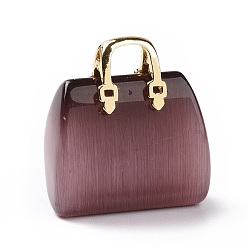 Кокосово-Коричневый Подвески кошачий глаз, с латунной фурнитурой золотого цвета, ба, кокосового коричневый, 27.5x25x12 мм, отверстие : 6.5x5 мм