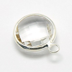 Mixed Color Silver Color Plated Brass Glass Pendants, Flat Round, Mixed Color, 12x9x5mm, Hole: 2mm