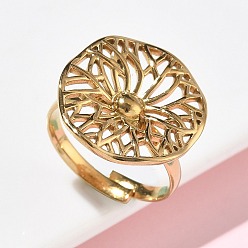 Золотой Регулируемые 304 манжеты из нержавеющей стали, цветок, ионное покрытие (ip), золотые, 20x19 мм, внутренний диаметр: 17 мм