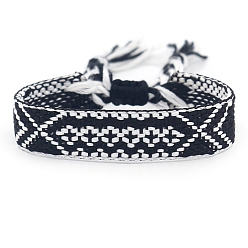 Черный Женские браслеты на плоской подошве из полиэстера в этническом стиле с ромбическим шнуром, регулируемый браслет с кисточкой, чёрные, 5-7/8 дюйм (15 см)