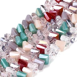 Mixed Color Mixed Styles Electroplate Glass Beads Strands, Triangle, AB Color Plated, Faceted, Mixed Color, 3.5~4x6x6mm, Hole: 1~1.2mm, about 93~104pcs/strand, 12.99~14.57 inch(33~37cm)