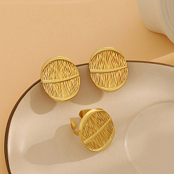 Плоский Круглый Серьги-гвоздики и кольца-манжеты из сплава, золотые, плоско-круглые, 34x27 мм