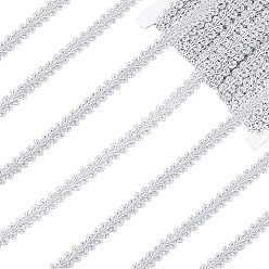 Silver Sparkle Braided Polyester Lace Trim, Garment Accessories, Silver, 3/8~1/2 inch(11~12mm), 22.5 yards/card