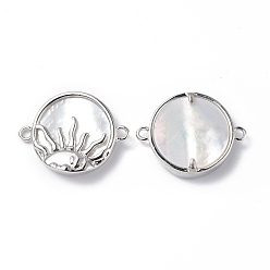 Платина Экологически чистые подвески из латуни с покрытием для стойки и белой оболочкой, долговечный, без свинца и без кадмия, плоские круглые звенья с солнцем, платина, 20x15.5x2.5 мм, отверстие : 1.2 мм