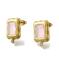 Pink 304 фурнитура для сережек-гвоздиков из нержавеющей стали с кубическим цирконием, золотые, прямоугольные, розовые, 18.5x13.5 мм, отверстие : 1.5 мм, штифты : 0.8 мм