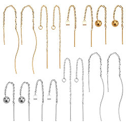 Золотой & Цвет Нержавеющей Стали 16 шт. 8 стиль куб, круг и витой 304 серьги-гвоздики из нержавеющей стали, ушные нитки для женщин, золотые и нержавеющая сталь цвет, 56~100 мм, 2 шт / стиль