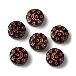 Черный Прозрачные бусины лэмпворк, плоский круглый с луной и звездами, чёрные, 13x5 мм, отверстие : 1 мм, Около 70~82 шт / 100 г