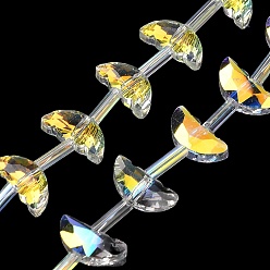 Прозрачный Гальванизируйте прозрачные стеклянные бусины, луна, граненые, с половиным покрытием, прозрачные, 4.5x10x3.5 мм, отверстие : 0.9 мм, около 49~50 шт / нитка, 20.47~20.71'' (52~52.6 см)