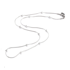 Нержавеющая Сталь Цвет Не тускнеет 304 ожерелья из круглой цепи-змейки из нержавеющей стали, с круглыми шариками и омаров коготь застежками, цвет нержавеющей стали, 16.53 дюйм (42 см), 1 мм