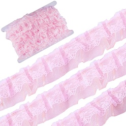 Pink 12.5 ярдов двухслойной отделки из полиэстерового кружева, плиссированная лента, для аксессуаров для одежды, розовые, 1~1-1/8 дюйм (25~28 мм)
