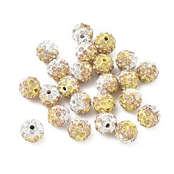 Gelb Handgemachte Fimo-Perlen Strass, Runde, Gelb, 10 mm, Bohrung: 1.8 mm