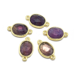 Amethyst Natural Amethyst Links connectors, with Golden Tone Brass Findings, Oval, Faceted, 17x9.5x4.5mm, Hole: 1.2mm