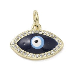 Evil Eye Настоящие 18 k позолоченные латунные подвески с микропаве и кубическим цирконием, без кадмия, без никеля и без свинца, с эмалью и кольцом для прыжков, злые глаза, 12x16.5x3 мм, отверстие : 4 мм