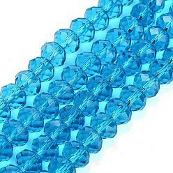 Бирюза Стеклянные бусины, граненые, шайба, бирюзовые, 10x7 мм, отверстие : 1 мм, около 63~65 шт / нитка, 49~50 см