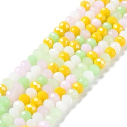 Jaune Vert Chapelets de perles en verre, facette, rondelle, jaune vert, 8x6mm, Trou: 1mm, Environ 65~68 pcs/chapelet, 15.7~16.1 pouce (40~41 cm)