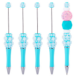 Небесно-голубой Пластиковая шариковая ручка, ручка из нержавеющей стали с бусинами, для индивидуальной ручки своими руками, голубой, 143.5x20x20 мм