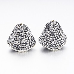 Платина Шарик сплава конусов, для кисточки подвеска, с полимерной глиной стразами, треугольные, платина, 20.5x22x11~13 мм, отверстие : 2 мм