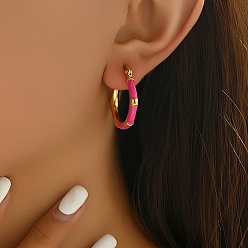 Ярко-Розовый 201 серьги-кольца из нержавеющей стали с эмалью, Этнический стиль, золотые, ярко-розовый, 25x10.6x4 мм