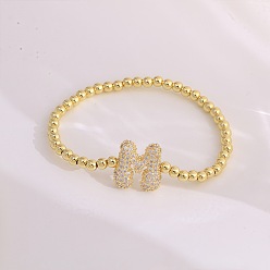 Letter M Женские браслеты из латуни с микропаве из прозрачных кубических цирконий, буквы, золотые, Буква М, 6.69 дюйм (17 см)