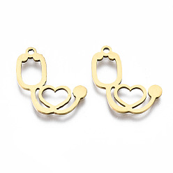 Золотой 201 подвески из нержавеющей стали, лазерная резка, стетоскоп в форме, золотые, 18x16.5x1 мм, отверстие : 1.2 мм