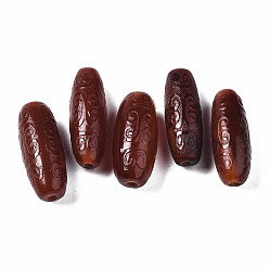 (123L) Белый крем непрозрачный блеск Природного серого агата бисера, окрашенные, баррель с цветочным узором, огнеупорный кирпич, 25~35x10~15 мм, отверстие : 1.4~3 мм