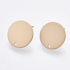 Матовый Золотой Цвет Серьги с гладкой поверхностью, необработанные (без покрытия) штифты, без кадмия и без свинца, плоско-круглые, матовый золотой цвет, 15 мм, отверстие : 1.4 мм, штифты : 0.7 мм