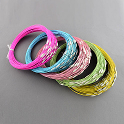 Mixed Color Stainless Steel Wire Necklace Cord DIY Jewelry Making, with Brass Screw Clasp, Mixed Color, 17.5 inchx1mm, Diameter: 14.5cm