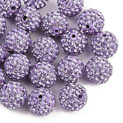Фиолетовый Бусины с класс А стразами, pave disco бусины, cmолы и каолина, круглые, фиолетовые, С. 11 (1.7~1.8 мм), 12 мм, отверстие : 1.5 мм