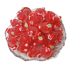 Красный Непрозрачные акриловые бусины, бусины ручной работы, круглая с цветком, красные, 16 мм, отверстие : 3 мм