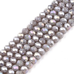 Гейнсборо Стеклянные бусины с гальваническим покрытием , непрозрачный сплошной цвет, с покрытием AB цвета, граненые, рондель, светло-серые, 3.5~3.8x3 мм, отверстие : 0.4 мм, около 105~110 шт / нитка, 29~31 см