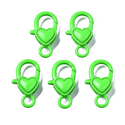 Лайм Застежки-клешни из экологически чистого сплава, окрашенные распылением, без кадмия, без никеля и без свинца, сердце, желто-зеленые, 27x15x6.5 мм, отверстие : 4 мм