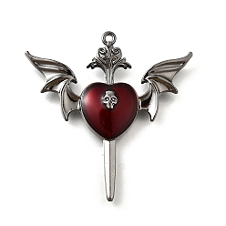 Wing Подвески из эмали в готическом стиле, металлический черный , темно-красный, крыло, 37.5x36.5x5 мм, отверстие : 1.4 мм