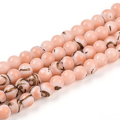 Легкий Лосось Выпечки нарисованных стеклянных бусин прядей, круглые, волочильных стиле, светлый померанцевый, 4~4.5 мм, отверстие : 0.8 мм, около 201~209 шт / нитка, 31.10~32.28 дюйм (79~82 см)