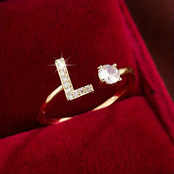 Letter L Латунные микро проложить манжеты кольца кубического циркония, Письмо L, 12x8 мм