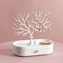 Белый Пластиковые подставки для сережек, с выдвижным ящиком, олень и рога, белые, 24.5x12.5x26 см