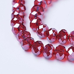 FireBrick Electroplate Glass Beads Strands, Pearl Luster Plated, Faceted, Rondelle, FireBrick, 10x8mm, Hole: 1mm, about 65~66pcs/strand, 20.8~21.2 inch(53~54cm)
