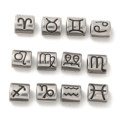 Античное Серебро 12 шт. овальные с созвездием 304 бусины из нержавеющей стали, бусины с большим отверстием, античное серебро, 9x9x6 мм, отверстие : 4.5 мм