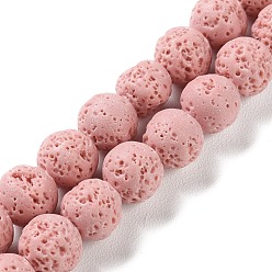 Pink Brins de perles teintées en pierre de lave synthétique, ronde, rose, 10mm, Trou: 1mm, Environ 41 pcs/chapelet, 15.20'' (38.6 cm)