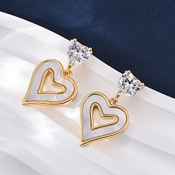 Настоящее золото 18K Серьги-гвоздики в форме сердца из латуни с микропаве из прозрачных кубических цирконий, с уха орехов, с оболочкой, без кадмия и без свинца, стойки покрытие, долговечный, реальный 18 k позолоченный, 26x15 мм