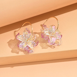 Violet Acrylic & Stainless Steel Stud Earrings for Women, Flower, Violet, 36x32mm