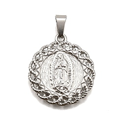 Нержавеющая Сталь Цвет 304 подвески из нержавеющей стали, религиозная тема, анти-тускнение, плоские круглые с Девой Марией, цвет нержавеющей стали, 26x23x3 мм, отверстие : 3.5x7 мм
