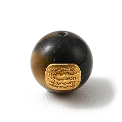 Rondo Granos del ojo del tigre natural,, con fornituras de latón, real 18 k chapado en oro, rondo, 12x12x13 mm, agujero: 1.5 mm