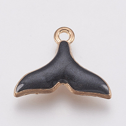 Черный Цинк подвески эмали сплава, форма китового хвоста, золотые, чёрные, 15x18x3 мм, отверстие : 1.5 мм