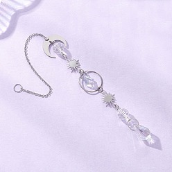 Прозрачный Стеклянные подвесные ловцы солнца, звенья из латуни и нержавеющей стали «луна, солнце» для наружного и садового декора, прозрачные, 236 мм