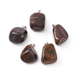 Tiger Iron Natural Tiger Iron Pendants, with Platinum Tone Brass Findings, Nuggets, 23~30x13~22x12~20mm, Hole: 5x3mm
