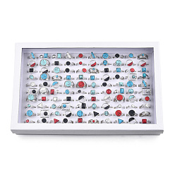 Платина Открытые манжеты с синтетической бирюзовой геометрией и кристаллическими стразами, ювелирные изделия из сплава для женщин, платина, внутренний диаметр: 15.1~17.3 мм