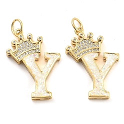 Letter Y Латунные микропаве прозрачные подвески с фианитом, без кадмия и без свинца, с синтетическим опалом, реальный 18 k позолоченный, с целью перехода в кольце, Письмо Y, 26.5~33x14~23.5x3.5~4.5 мм, отверстие : 4.5 мм